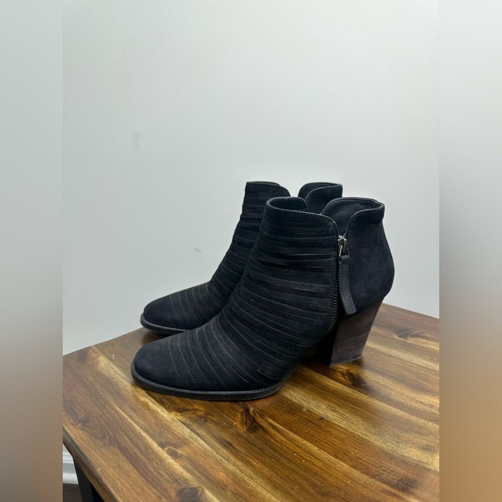 Paul Green Banded Leather Ankle Boots Women 8.5 Black Good Suede Block Heel